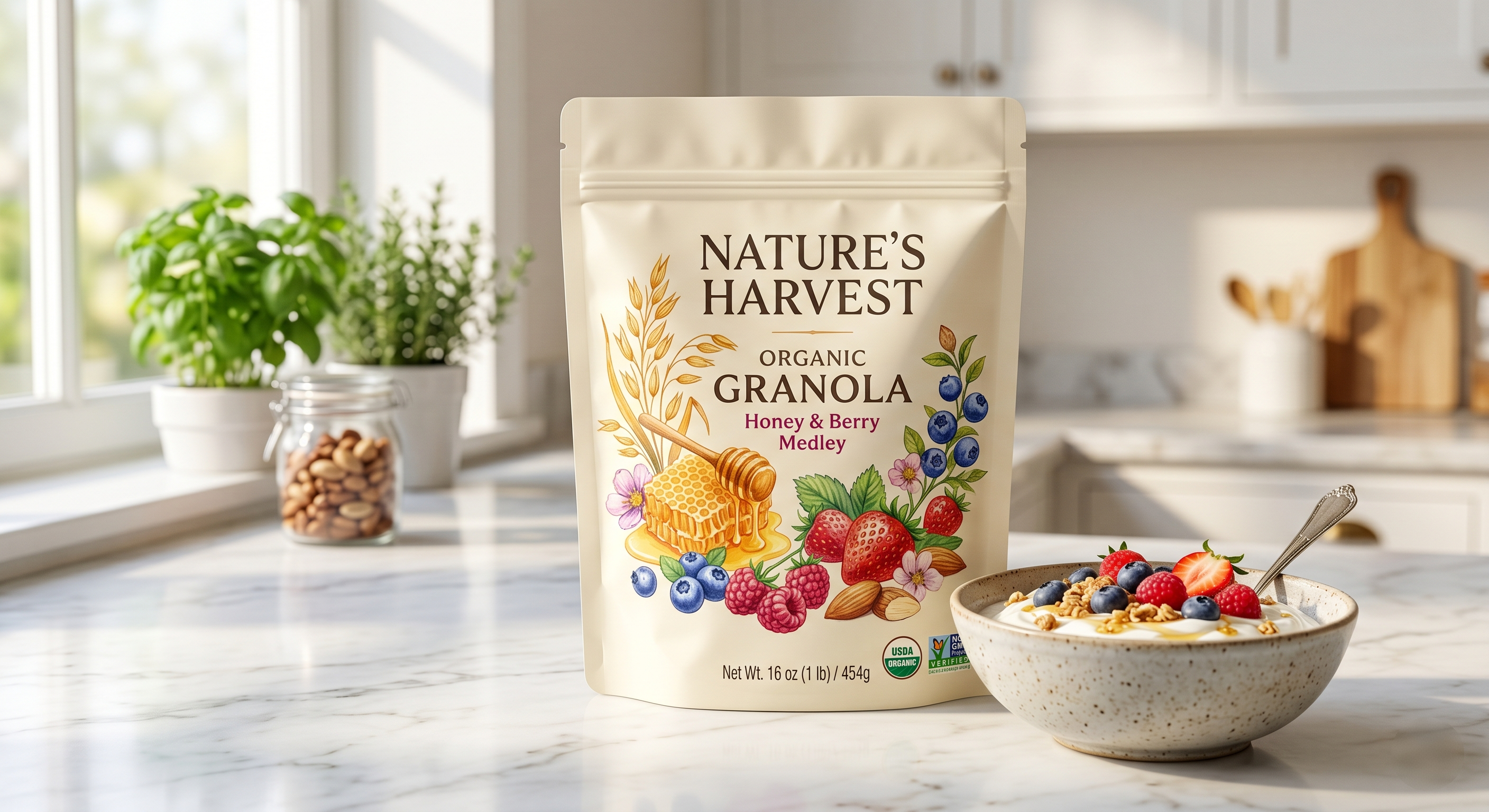 Custom Printed Stand Up Pouch for Granola | Resealable Cereal Bag