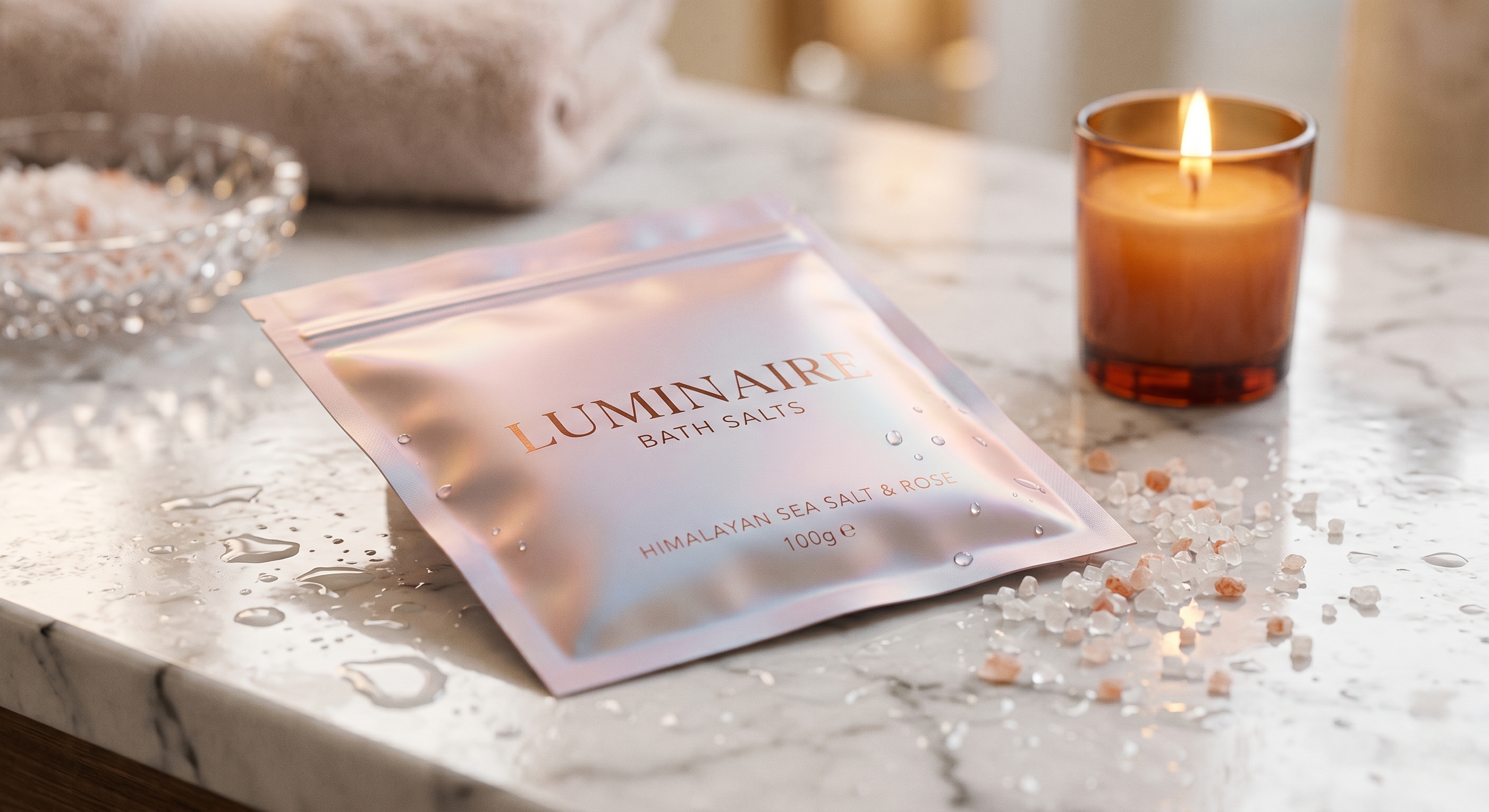 Custom Flat Pouch for Bath Salts & Scrubs | Luxury Cosmetic Sachet