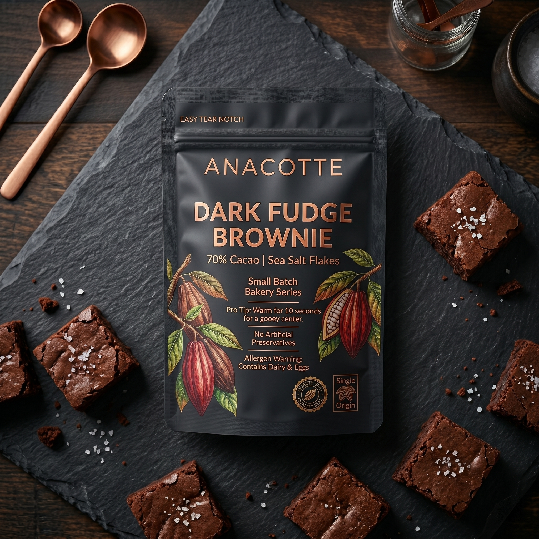 Custom 90x130mm Flat Pouches for Chocolate Brownies