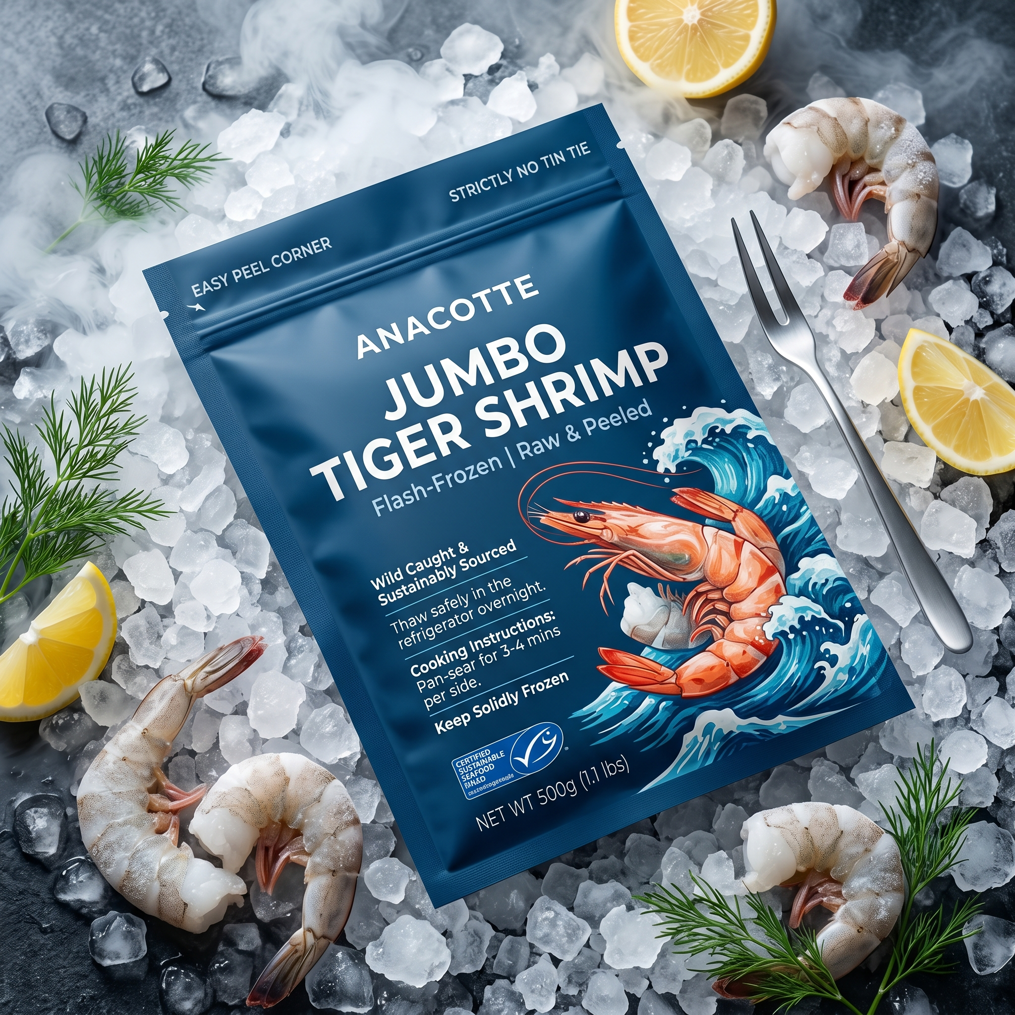 Puncture-Resistant Flat Pouches for Flash-Frozen Seafood