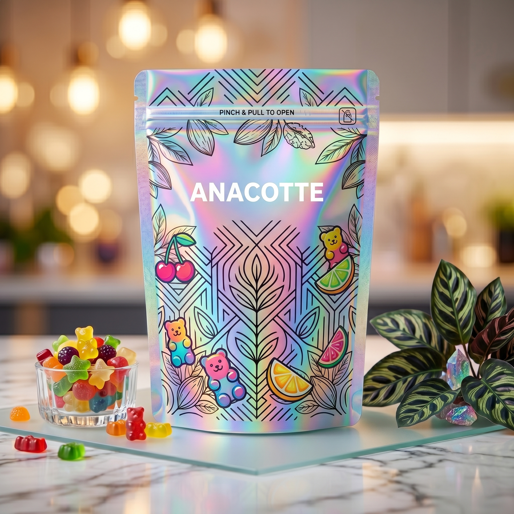 Child-Resistant Holographic Mylar Bags for Gummies & Edibles