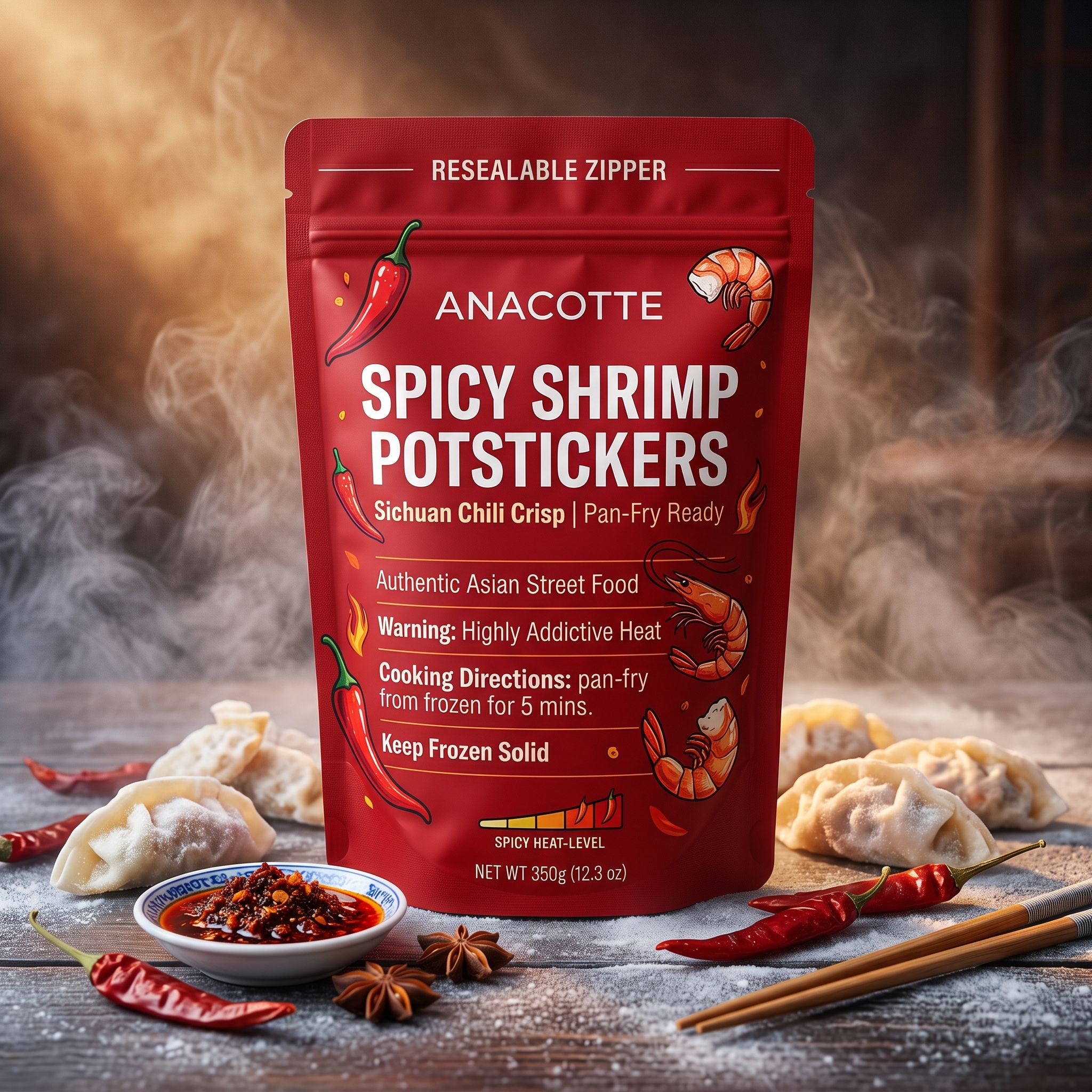 Impact-Resistant Stand-Up Pouches for Frozen Potstickers
