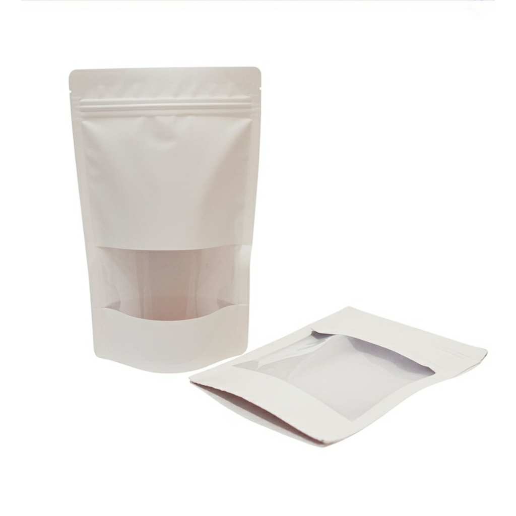 100 pcs Food & Snack Packaging, Kraft Paper, Clear Window Stand Up Pouches