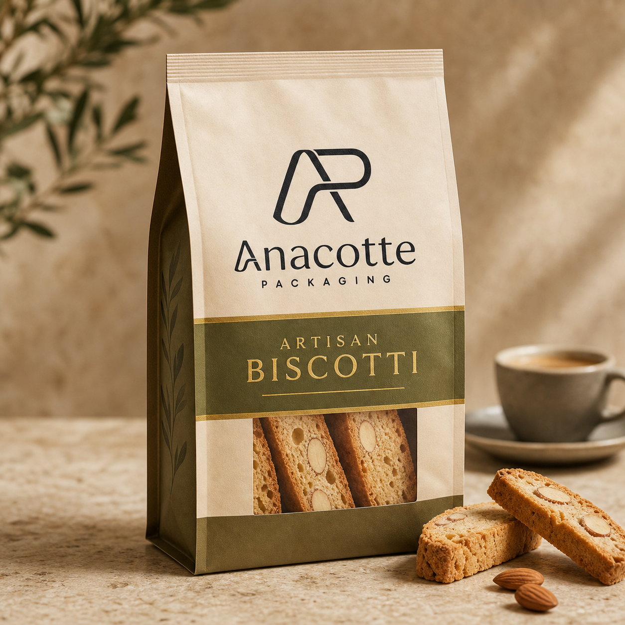 Custom artisan biscotti side gusset bag by Anacotte Packaging