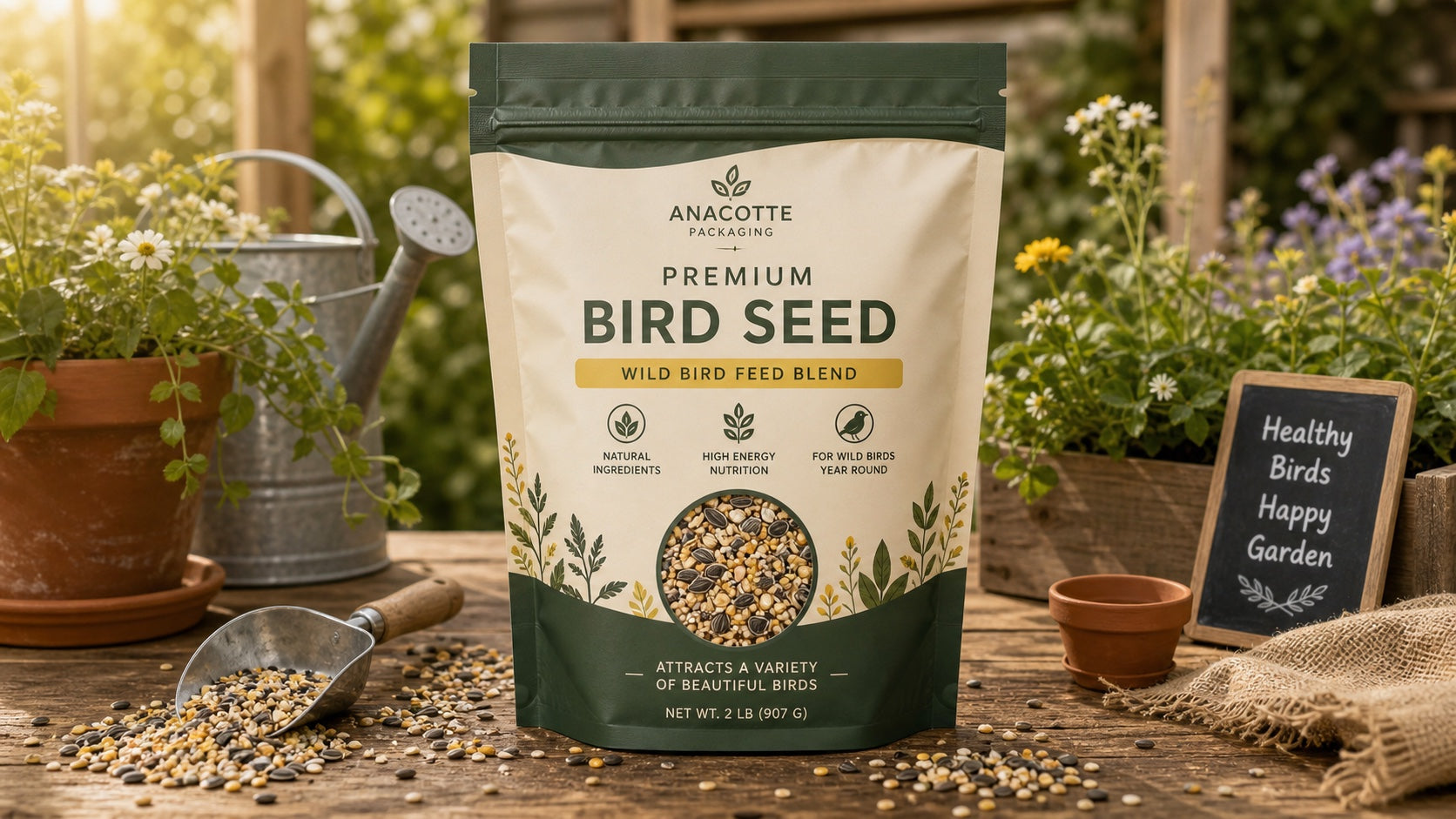 Custom Garden Bird Seed Bag | Resealable Wildlife Feed Packaging