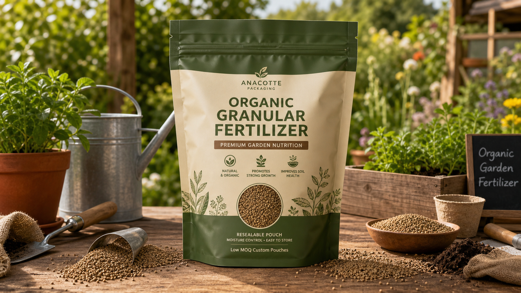 Custom Organic Granular Fertilizer Pouch | Resealable Garden Packaging