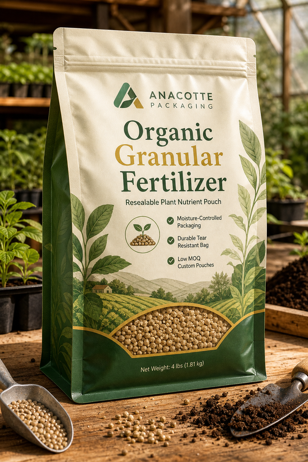 Custom Organic Granular Fertilizer Pouch | Resealable Garden Packaging