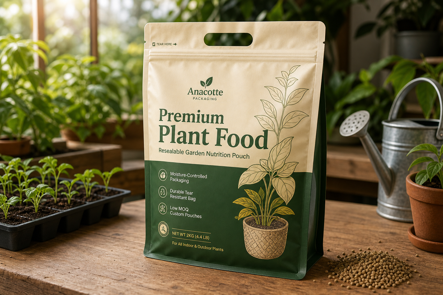Custom plant food packaging pouch by Anacotte Packaging