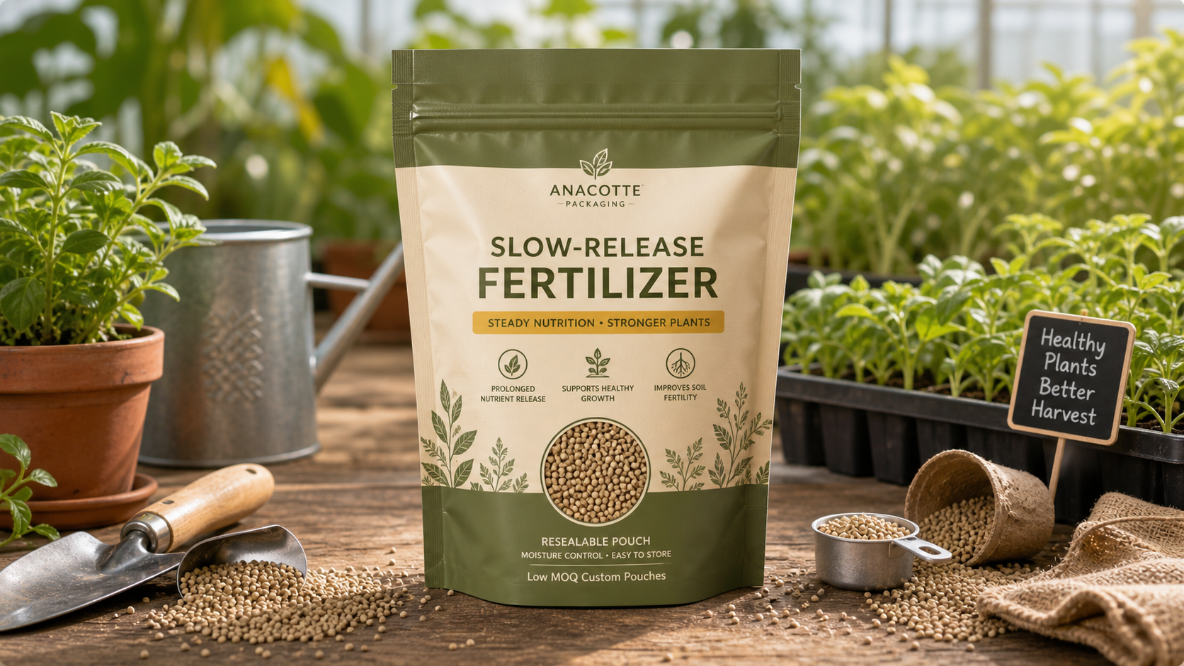 Custom Slow-Release Fertilizer Pouch | Resealable Nutrient Packaging