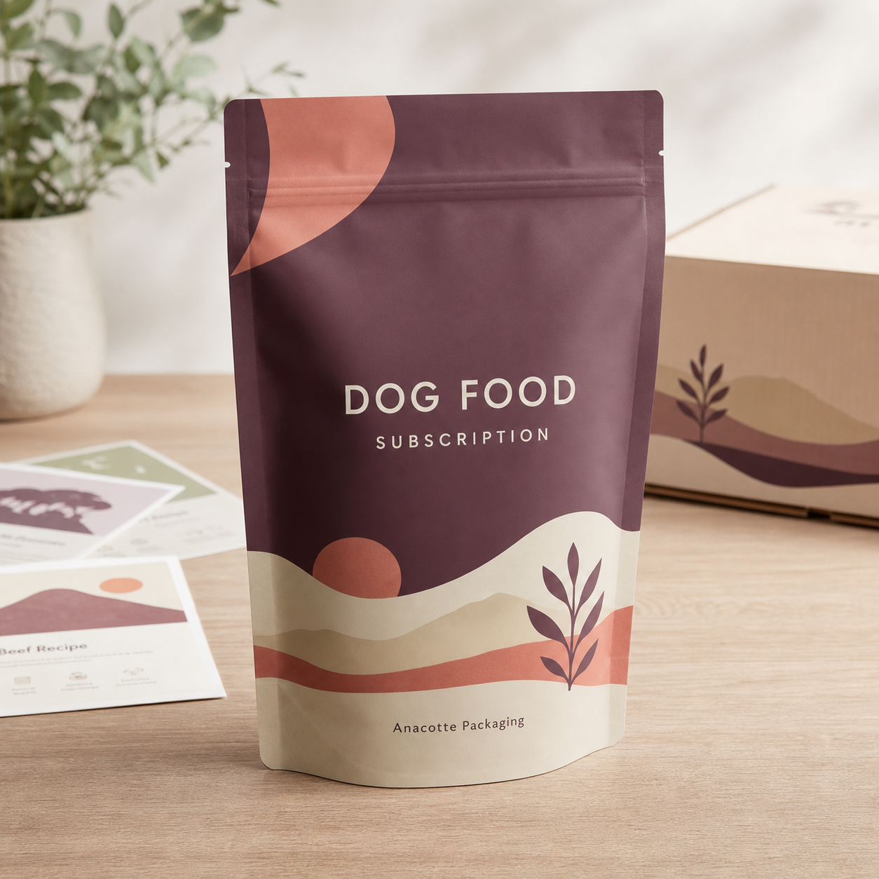 Freeze-dried dog food subscription flat-bottom pouch for multi-recipe rotations