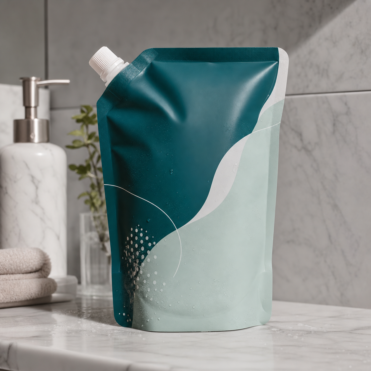 Gel cleanser skincare refill pouch for viscosity and fitment testing