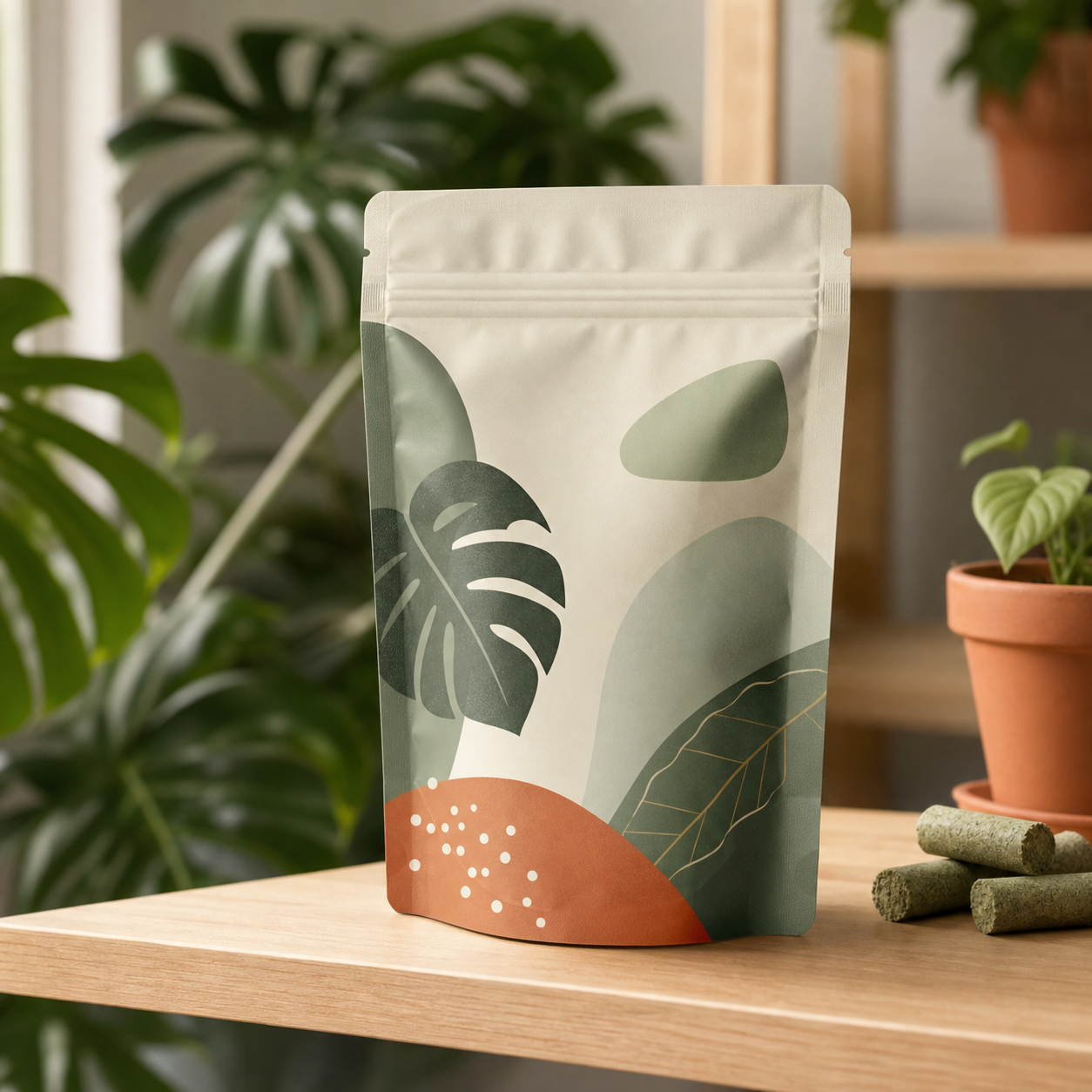 Houseplant fertilizer stick resealable stand-up pouch packaging