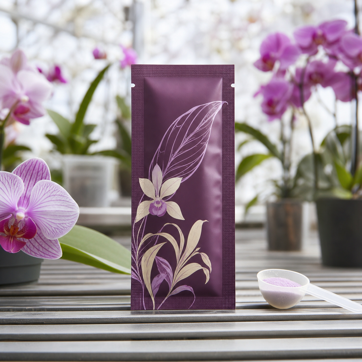 Orchid fertilizer sample sachet packaging