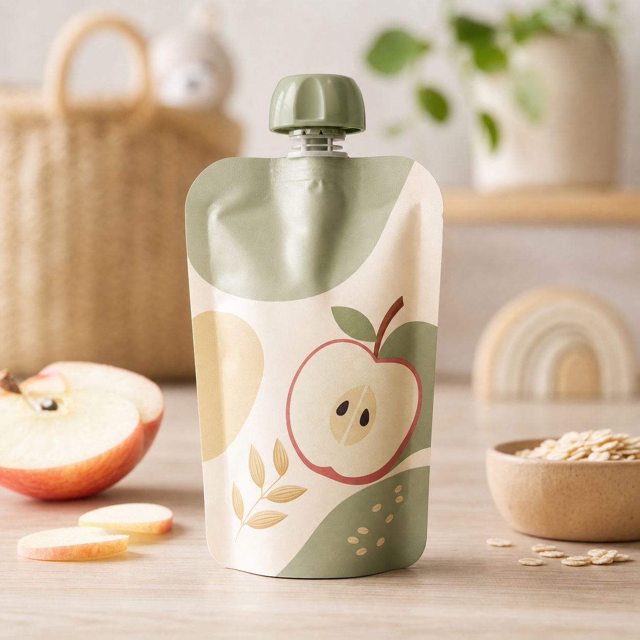 Organic apple and oat baby puree spout pouch for low-MOQ Stage 2 packaging