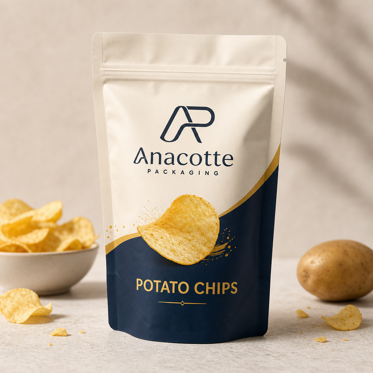 Custom potato chips stand up pouch by Anacotte Packaging