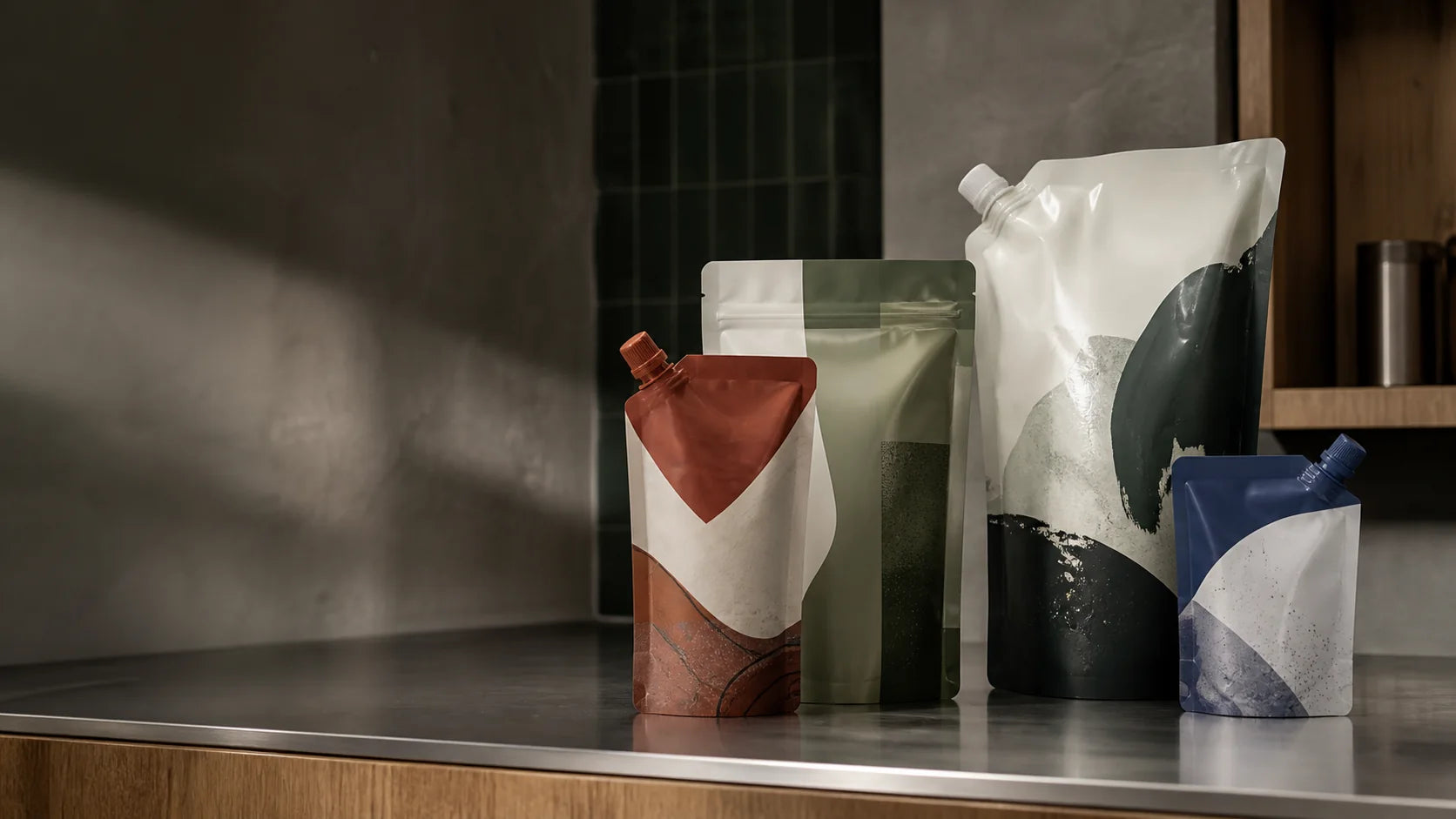 Custom printed refill, sauce, powder, and liquid pouch concepts for Netherlands and Benelux brands