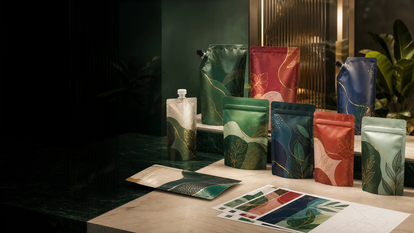 Coordinated low-MOQ multi-SKU custom pouch launch family for Singapore brands