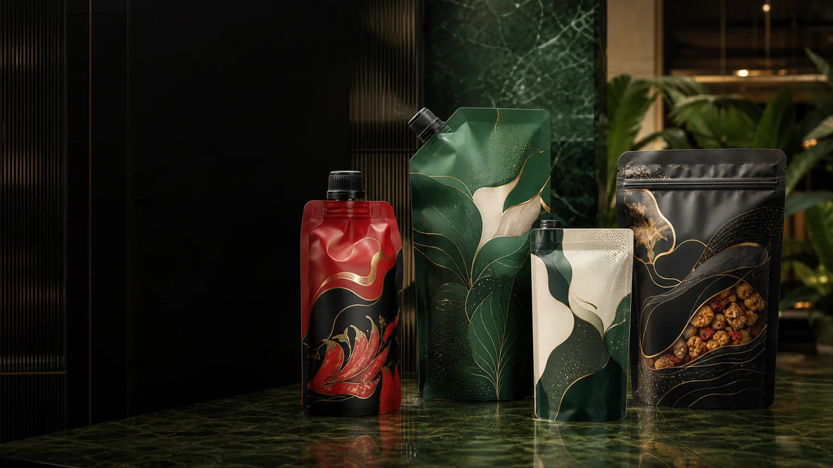 Premium custom printed spout, refill, drink, and stand-up pouch concepts for Singapore brands