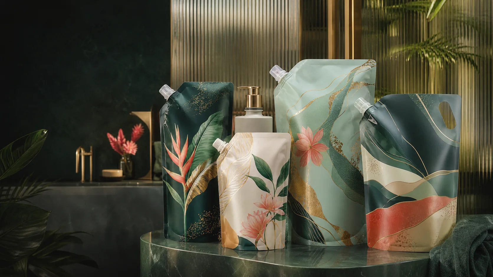 Premium custom printed personal-care and home-care refill pouch family for Singapore brands