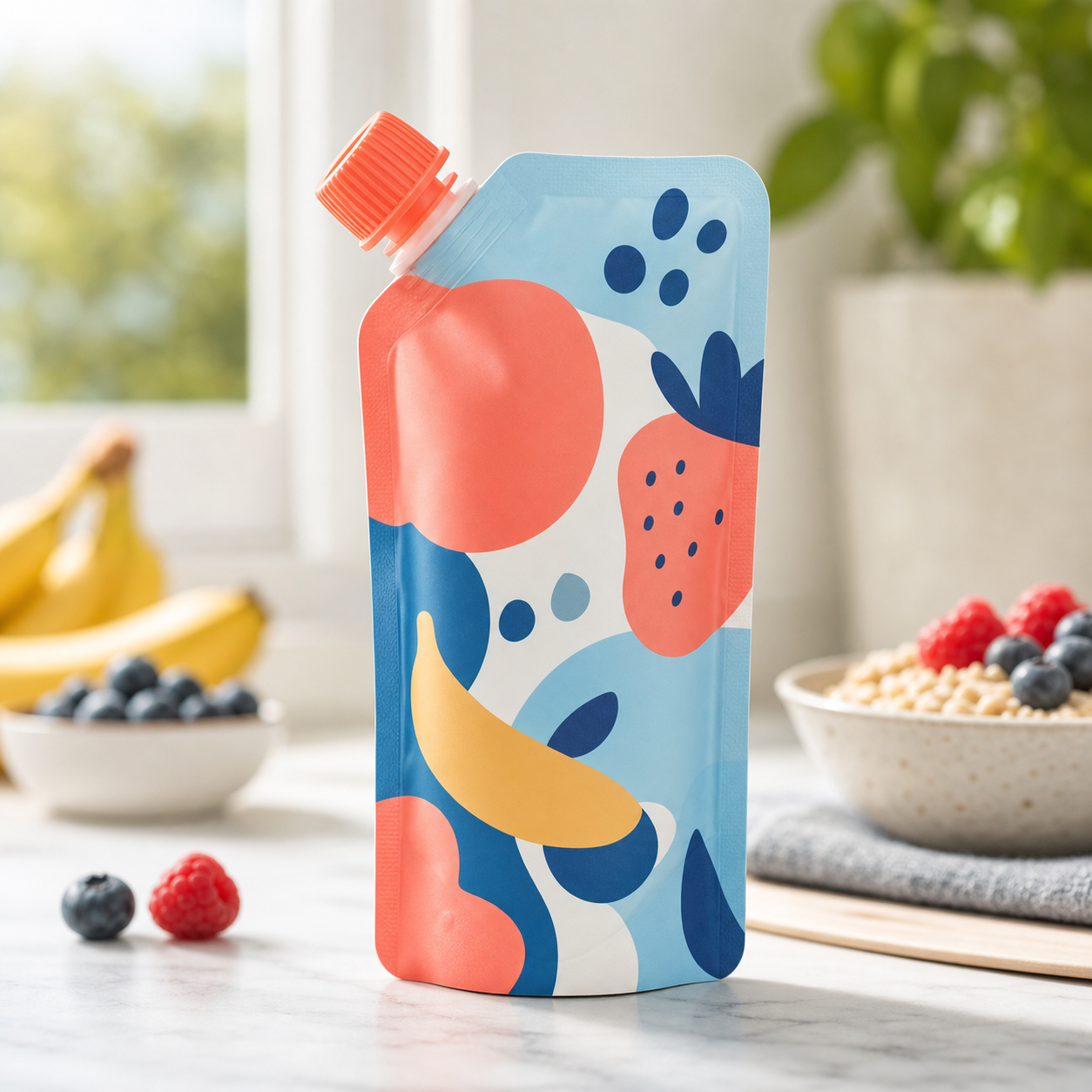 Toddler breakfast smoothie squeeze pouch for on-the-go low-MOQ packaging